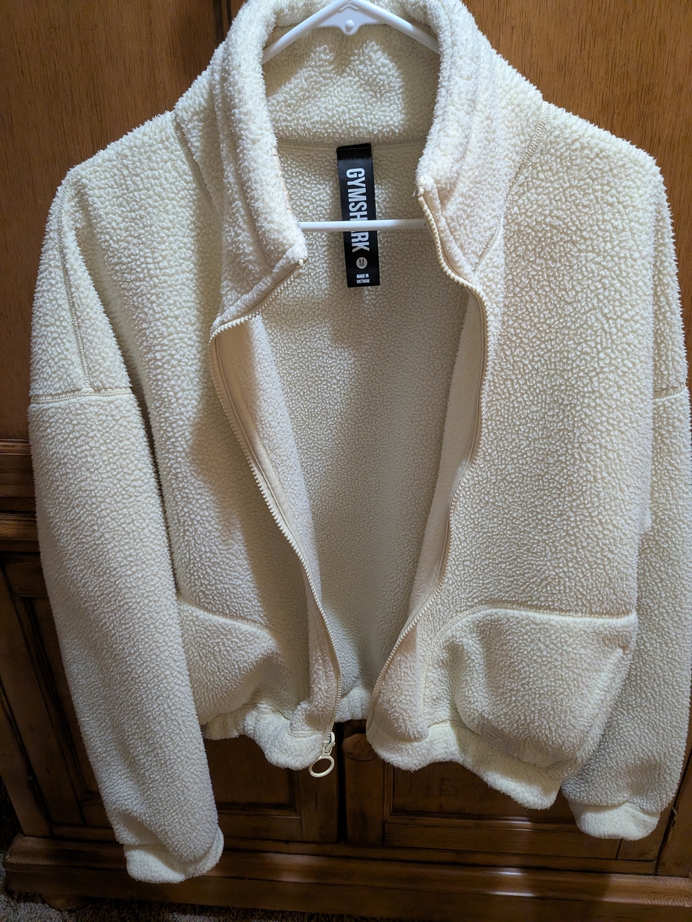 GYMSHARK Cream Sherpa Zip-Up Jacket